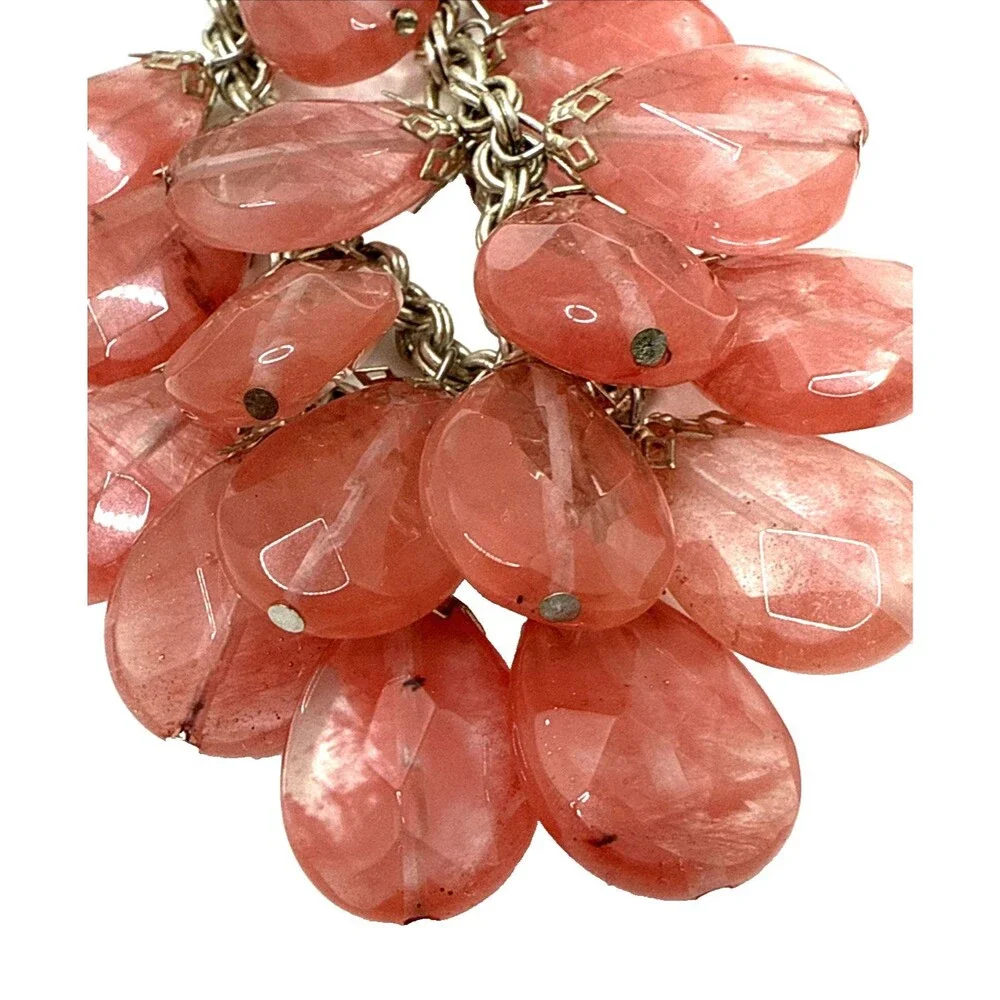 Rose Quartz Bib Necklace Double Strand Teardrop Dangle Stone Bead Statement 18